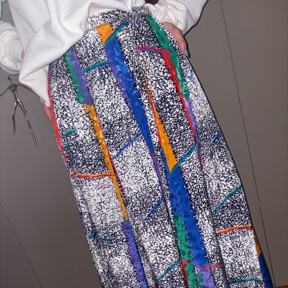 Vintage Abstract Bernard Cowan Pleated Midi Skirt Sz 8p - Picture 2 of 9